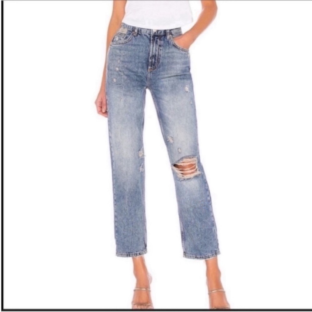 Free People high rise straight leg distressed jeans